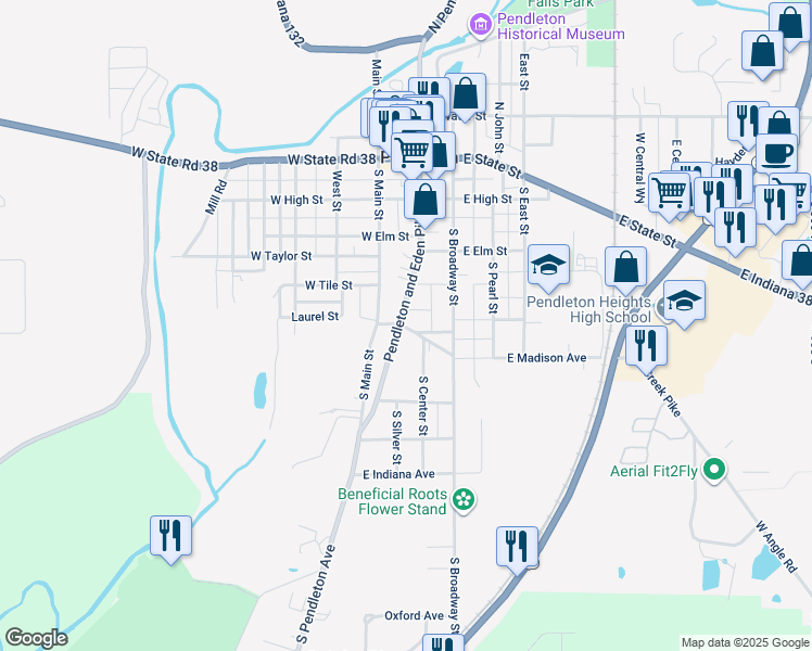 map of restaurants, bars, coffee shops, grocery stores, and more near in Pendleton