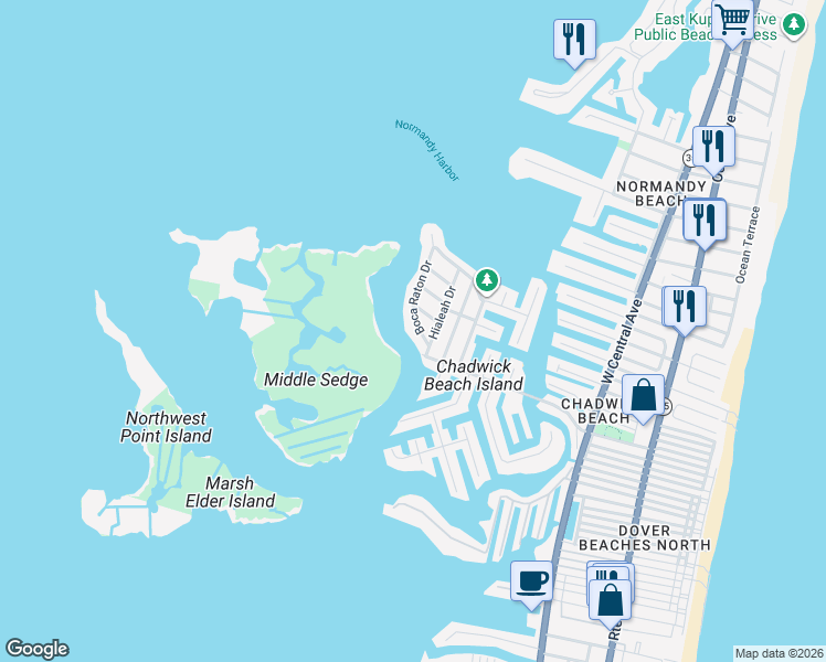map of restaurants, bars, coffee shops, grocery stores, and more near 459 Boca Raton Drive in Lavallette