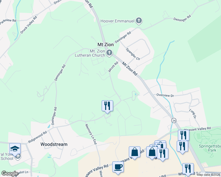 map of restaurants, bars, coffee shops, grocery stores, and more near 1950 Alcott Road in York