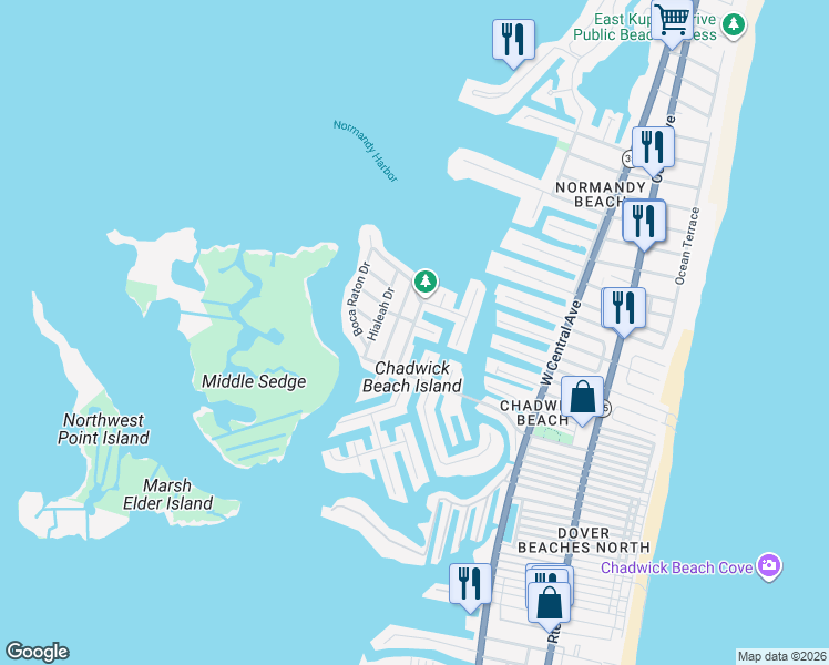 map of restaurants, bars, coffee shops, grocery stores, and more near 426 Cocoa Court in Lavallette
