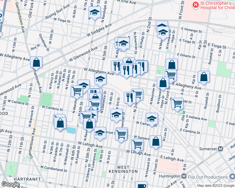 map of restaurants, bars, coffee shops, grocery stores, and more near 302 West Gurney Street in Philadelphia