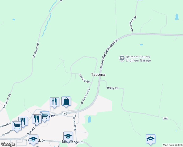 map of restaurants, bars, coffee shops, grocery stores, and more near 62120 Tacoma Road in Barnesville