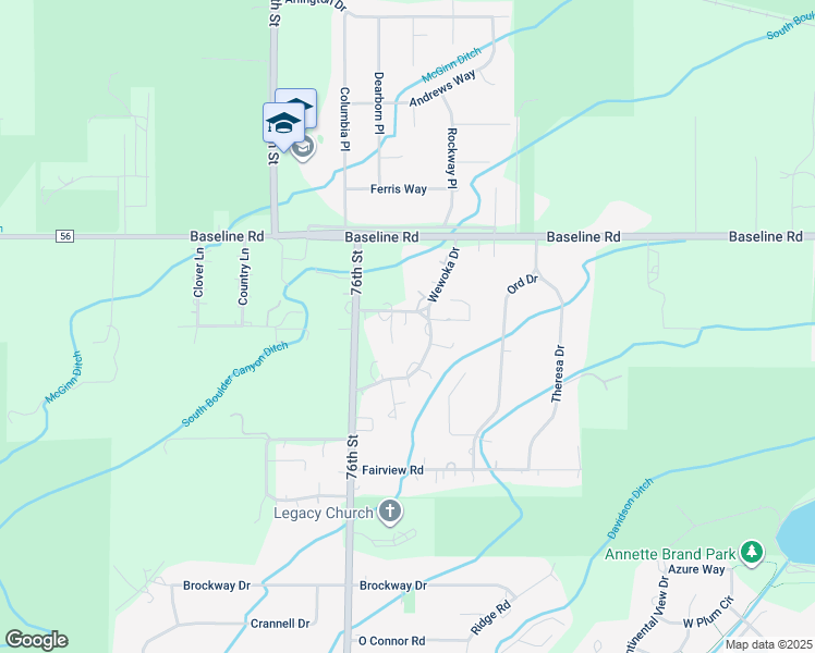 map of restaurants, bars, coffee shops, grocery stores, and more near 7690 Watonga Way in Boulder
