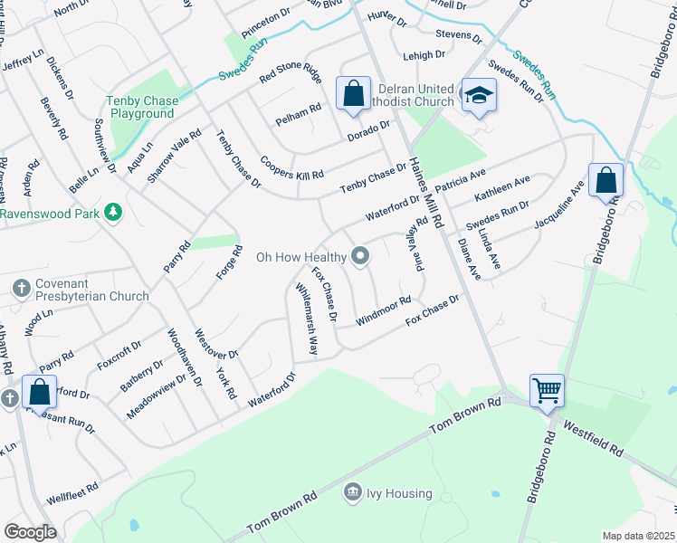 map of restaurants, bars, coffee shops, grocery stores, and more near 167 Oxford Road in Delran