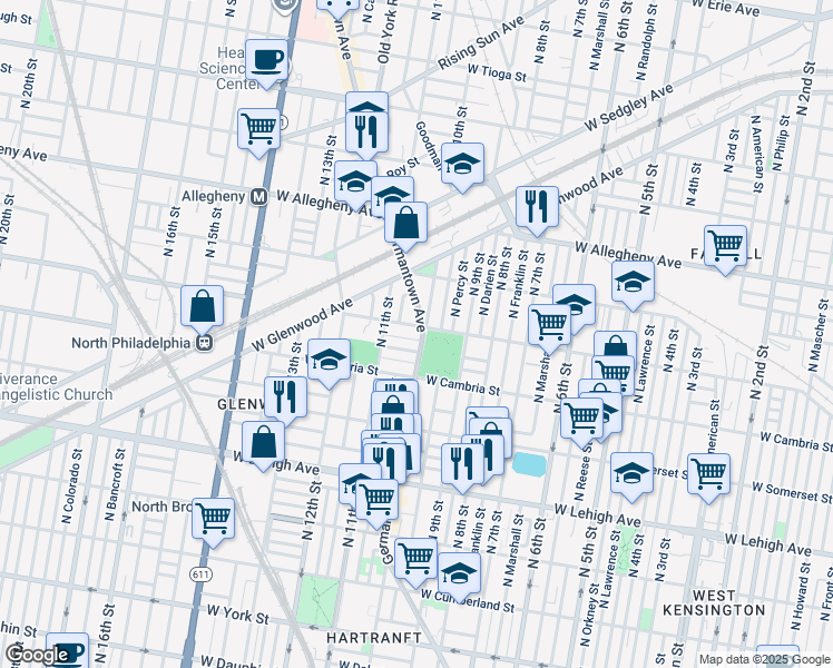 map of restaurants, bars, coffee shops, grocery stores, and more near 2946 Germantown Avenue in Philadelphia