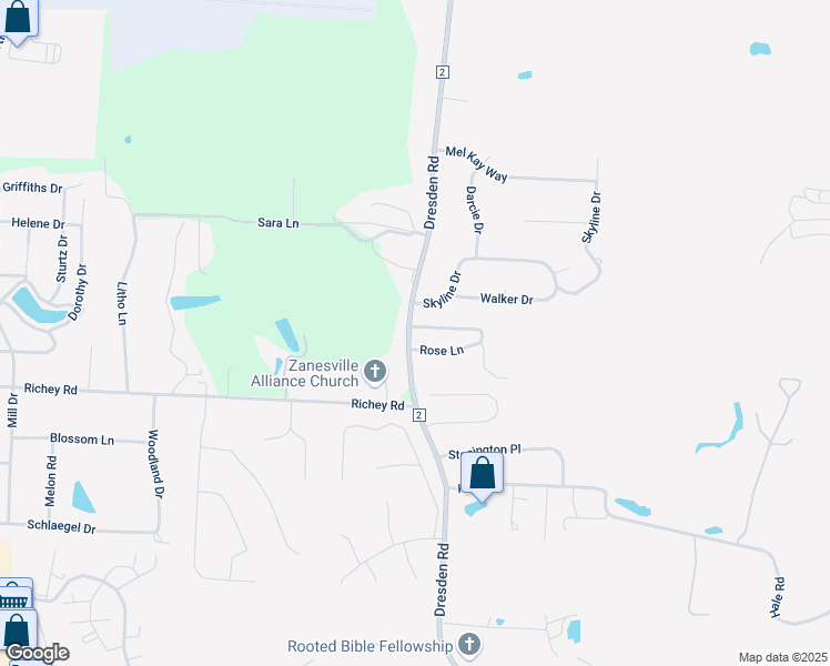 map of restaurants, bars, coffee shops, grocery stores, and more near 400A Jonathan Lane in Zanesville