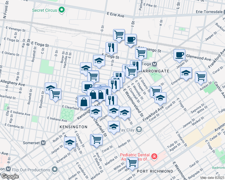 map of restaurants, bars, coffee shops, grocery stores, and more near 3227 Potter Street in Philadelphia