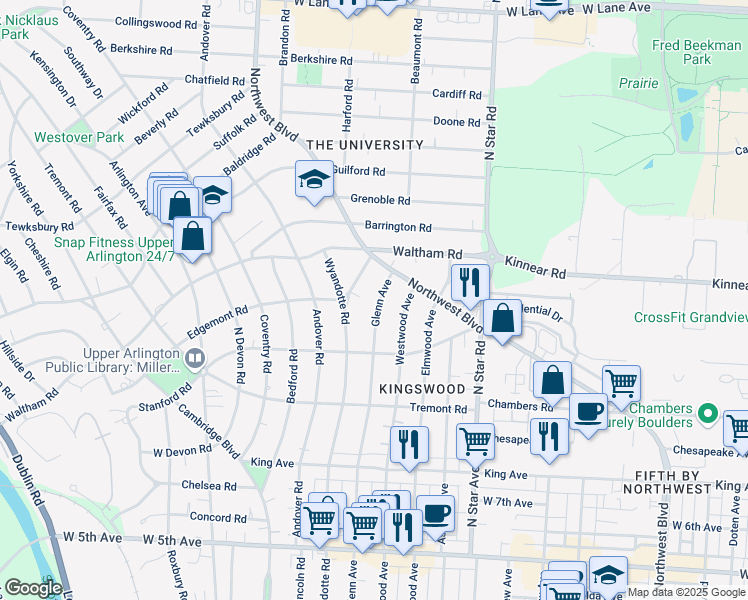 map of restaurants, bars, coffee shops, grocery stores, and more near 1981 Glenn Avenue in Columbus