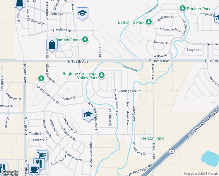 map of restaurants, bars, coffee shops, grocery stores, and more near 786 Sand Creek Court in Brighton