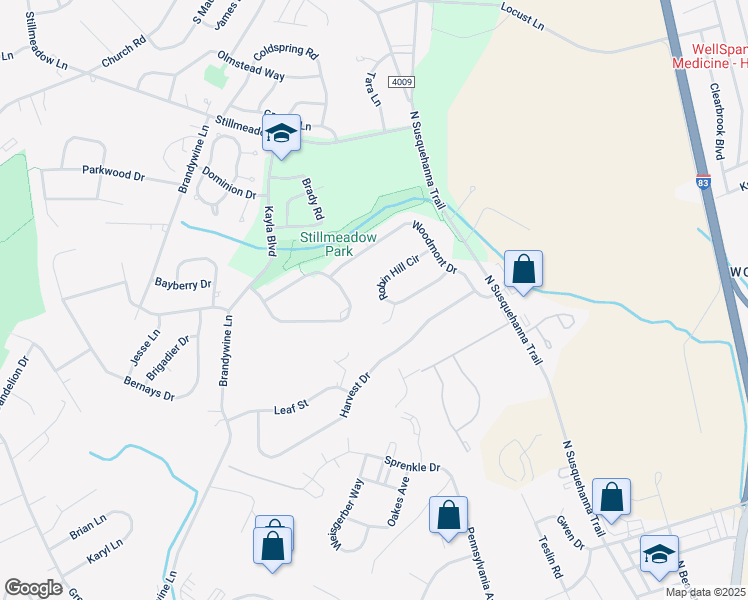 map of restaurants, bars, coffee shops, grocery stores, and more near 440 Robin Hill Circle in York