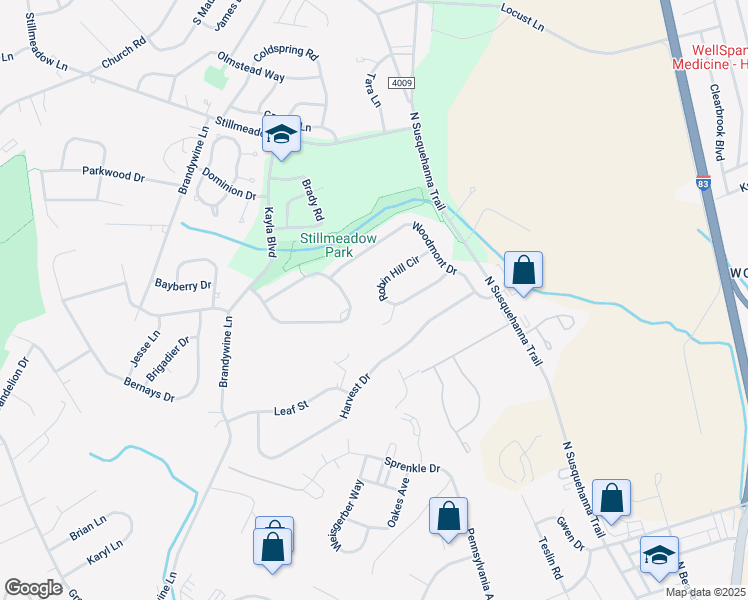 map of restaurants, bars, coffee shops, grocery stores, and more near 440 Robin Hill Circle in York