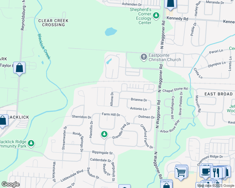 map of restaurants, bars, coffee shops, grocery stores, and more near 611 Slaybaugh Drive in Blacklick