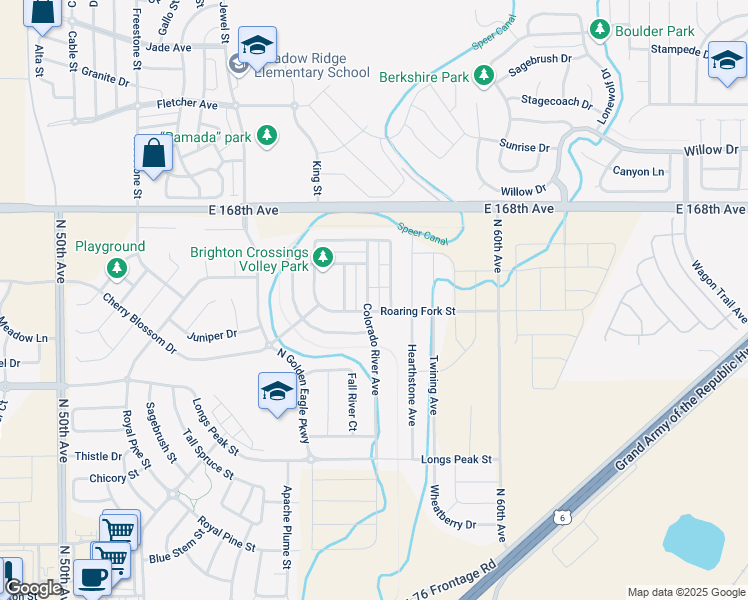 map of restaurants, bars, coffee shops, grocery stores, and more near 778 Colorado River Avenue in Brighton