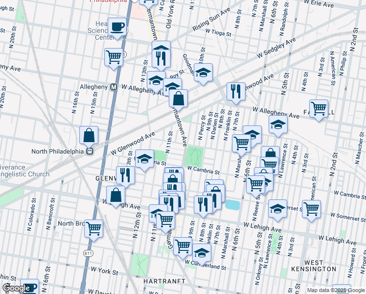 map of restaurants, bars, coffee shops, grocery stores, and more near 2946 Germantown Avenue in Philadelphia