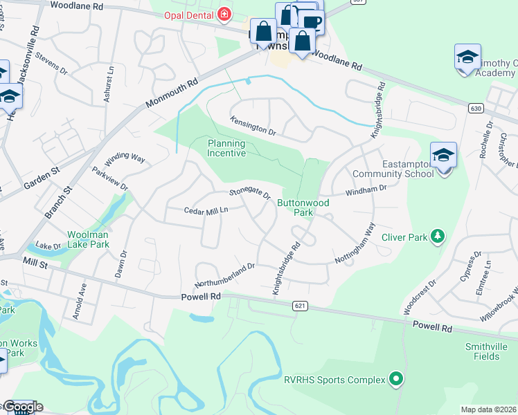 map of restaurants, bars, coffee shops, grocery stores, and more near 3 Warwick Road in Mount Holly