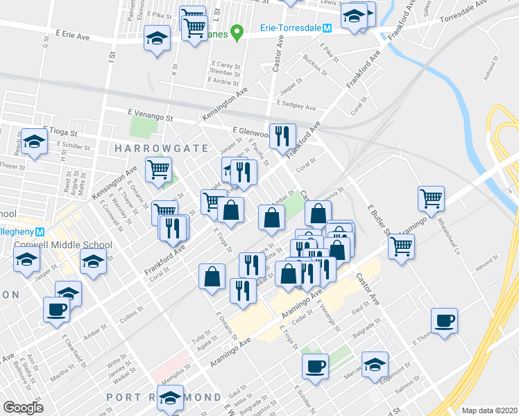 map of restaurants, bars, coffee shops, grocery stores, and more near in Philadelphia