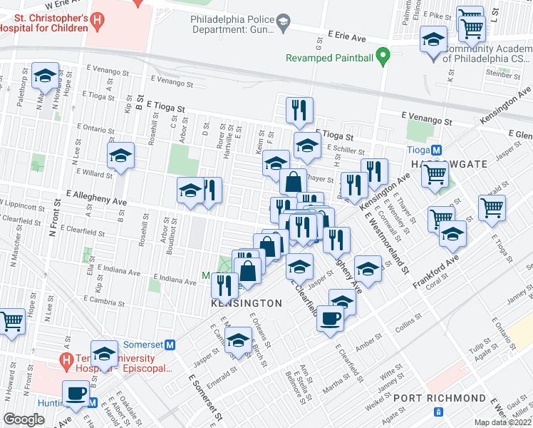 map of restaurants, bars, coffee shops, grocery stores, and more near in Philadelphia