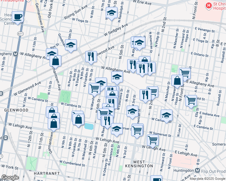 map of restaurants, bars, coffee shops, grocery stores, and more near 3032 North 5th Street in Philadelphia