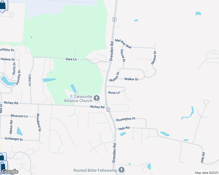 map of restaurants, bars, coffee shops, grocery stores, and more near 400A Jonathan Lane in Zanesville