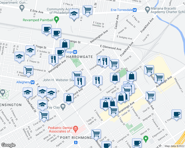 map of restaurants, bars, coffee shops, grocery stores, and more near 3508 Joyce St in Philadelphia