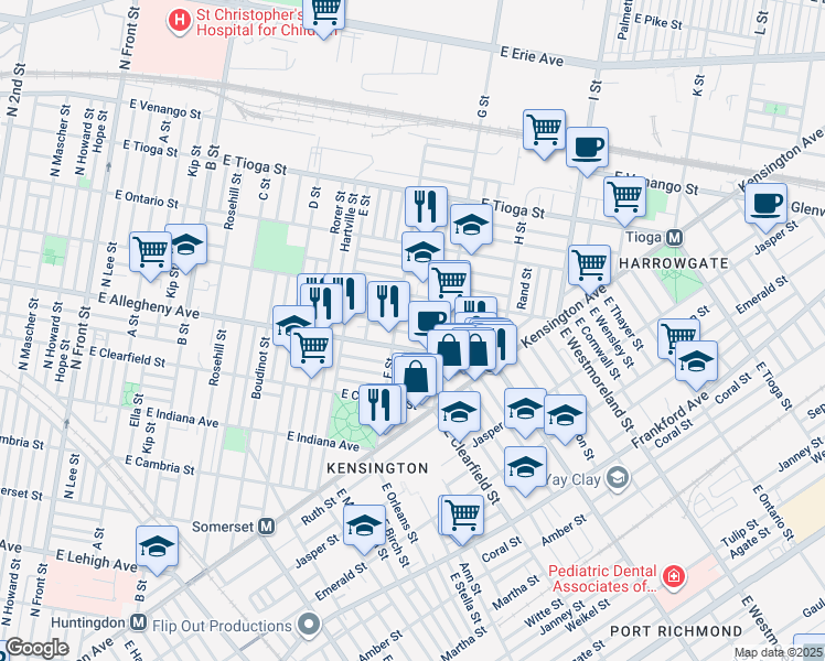 map of restaurants, bars, coffee shops, grocery stores, and more near 721 E Hilton St in Philadelphia