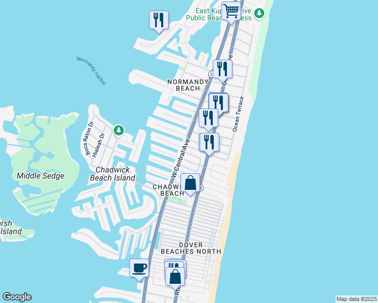 map of restaurants, bars, coffee shops, grocery stores, and more near 140 Marshmallow Road in Lavallette