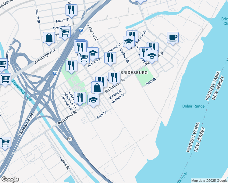 map of restaurants, bars, coffee shops, grocery stores, and more near 2821 Overington Street in Philadelphia