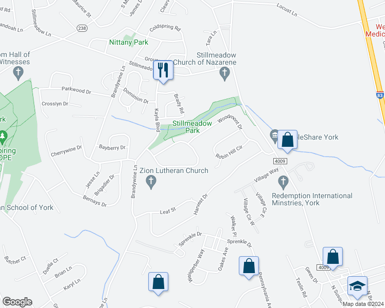 map of restaurants, bars, coffee shops, grocery stores, and more near 1023 Hearthridge Lane in York
