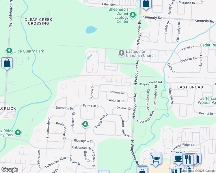 map of restaurants, bars, coffee shops, grocery stores, and more near 7865 Chapel Stone Road in Blacklick