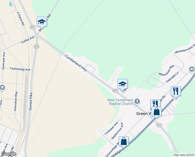 map of restaurants, bars, coffee shops, grocery stores, and more near 5538 Cumberland Highway in Chambersburg
