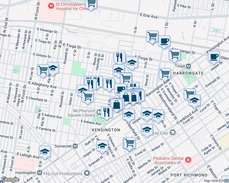 map of restaurants, bars, coffee shops, grocery stores, and more near 715 East Hilton Street in Philadelphia