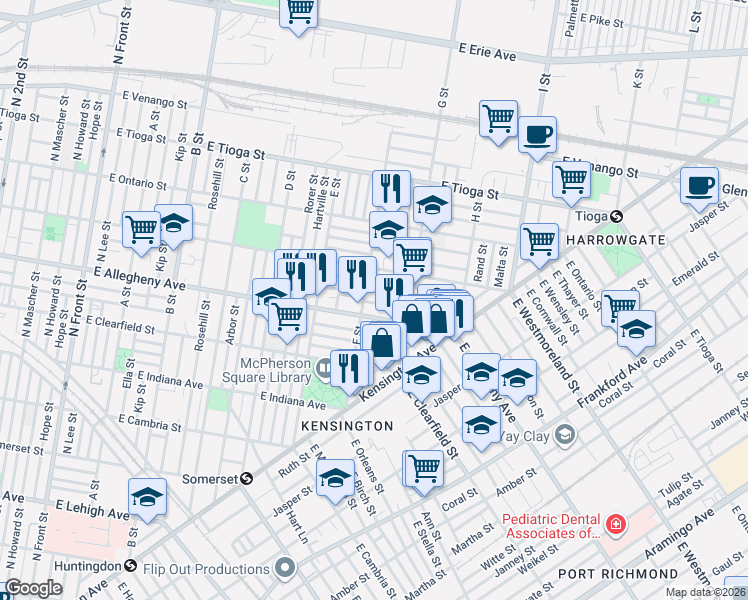 map of restaurants, bars, coffee shops, grocery stores, and more near in Philadelphia