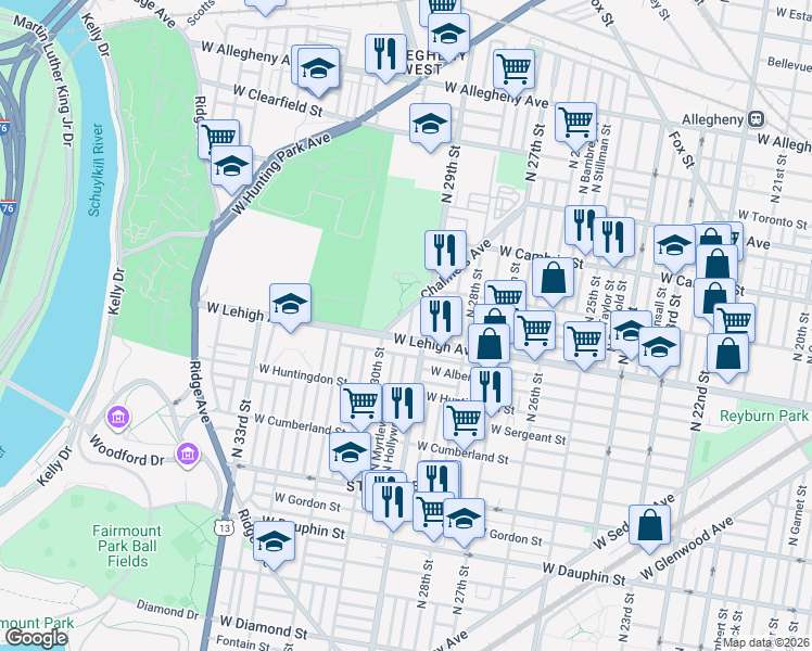 map of restaurants, bars, coffee shops, grocery stores, and more near in Philadelphia