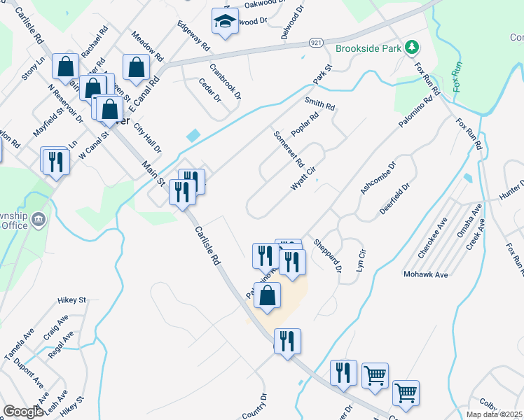 map of restaurants, bars, coffee shops, grocery stores, and more near 2018 Wyatt Circle in Dover