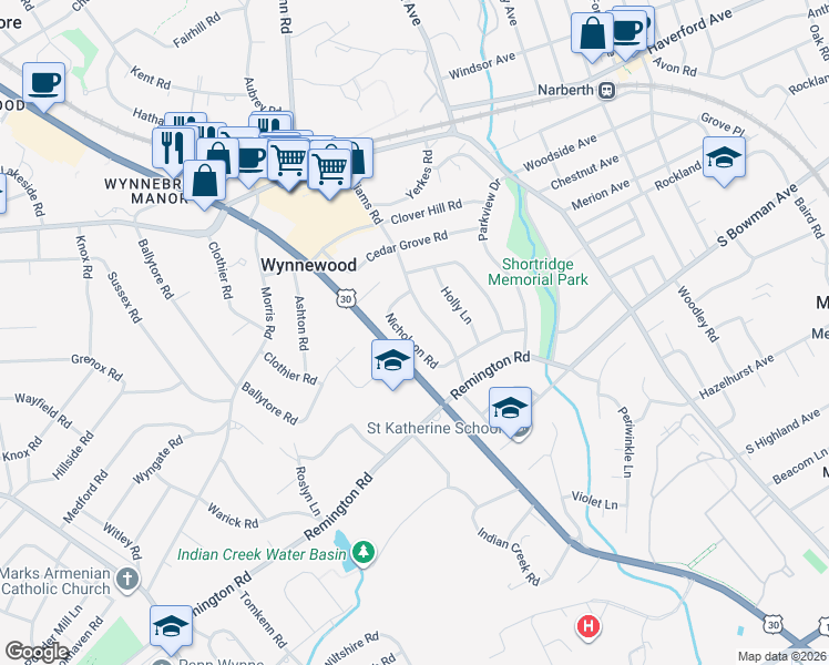 map of restaurants, bars, coffee shops, grocery stores, and more near 426 Williams Road in Wynnewood