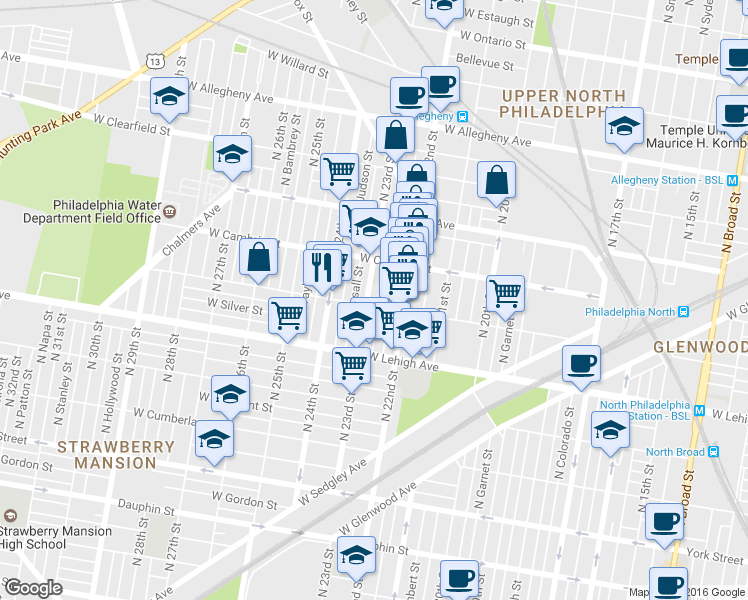 map of restaurants, bars, coffee shops, grocery stores, and more near 2241 West Somerset Street in Philadelphia