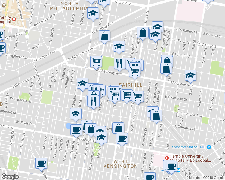map of restaurants, bars, coffee shops, grocery stores, and more near 3060 North Orianna Street in Philadelphia