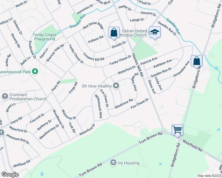 map of restaurants, bars, coffee shops, grocery stores, and more near 167 Oxford Road in Delran