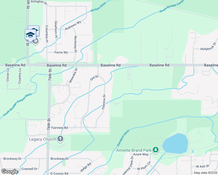 map of restaurants, bars, coffee shops, grocery stores, and more near 584 Theresa Drive in Boulder