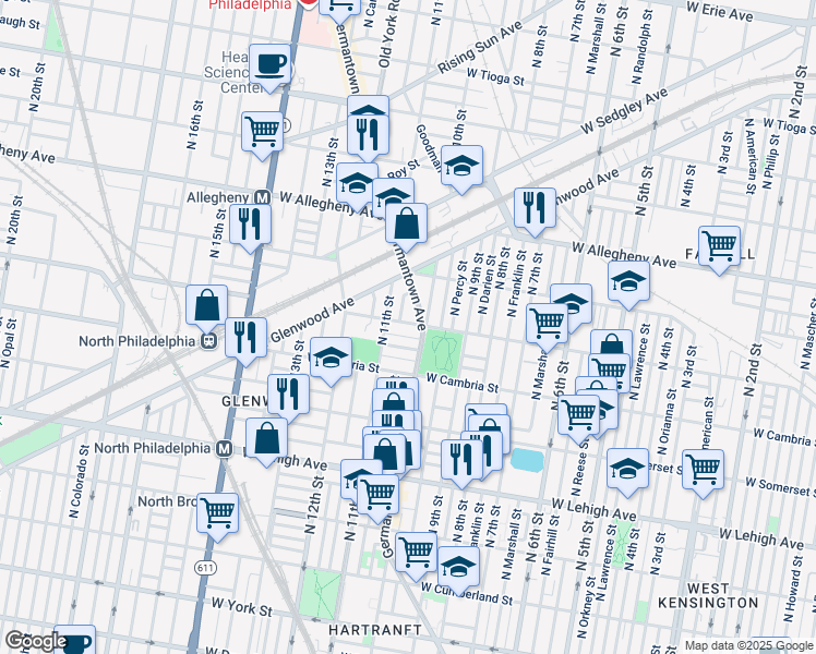 map of restaurants, bars, coffee shops, grocery stores, and more near 2946 Germantown Avenue in Philadelphia