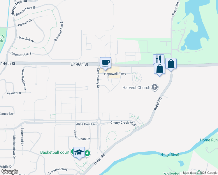 map of restaurants, bars, coffee shops, grocery stores, and more near 14443 Equality Boulevard in Carmel