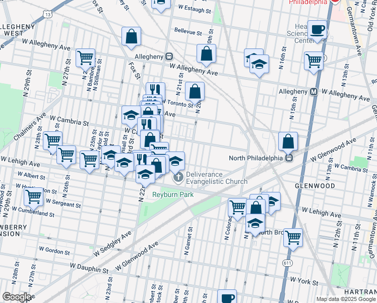 map of restaurants, bars, coffee shops, grocery stores, and more near 2836 North 20th Street in Philadelphia