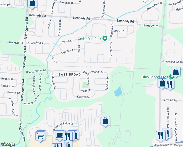 map of restaurants, bars, coffee shops, grocery stores, and more near 8443 Amarillo Drive in Blacklick