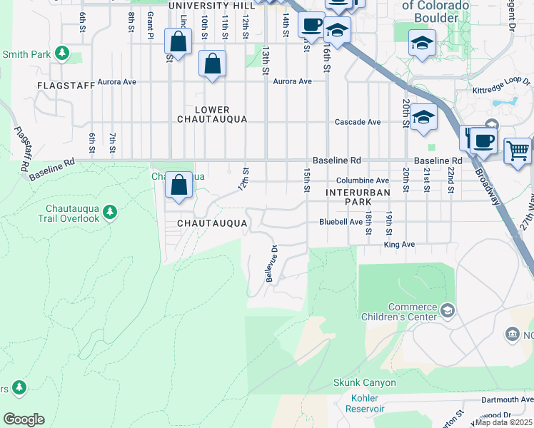 map of restaurants, bars, coffee shops, grocery stores, and more near 450 13th St in Boulder