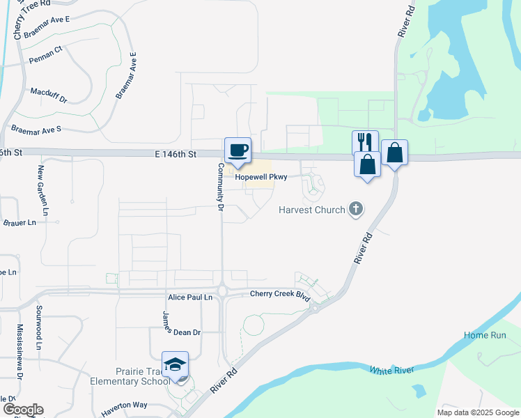 map of restaurants, bars, coffee shops, grocery stores, and more near Simplicity Parkway in Carmel