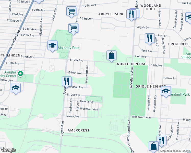 map of restaurants, bars, coffee shops, grocery stores, and more near 1484 Delbert Road in Columbus