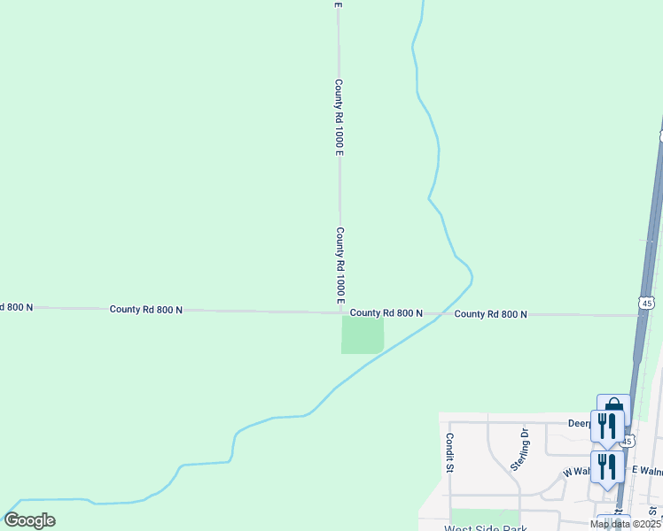 map of restaurants, bars, coffee shops, grocery stores, and more near 811 County Road 1000 East in Tolono