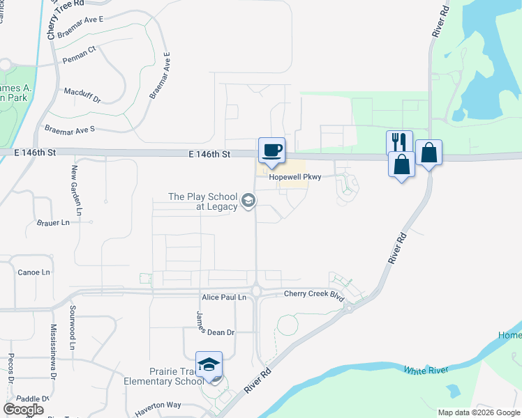 map of restaurants, bars, coffee shops, grocery stores, and more near 14451 Community Drive in Carmel