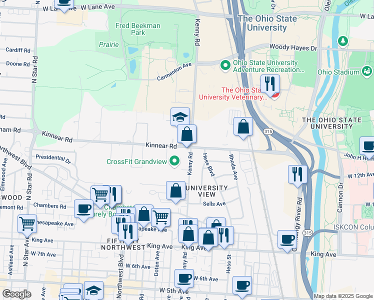 map of restaurants, bars, coffee shops, grocery stores, and more near in Franklin County