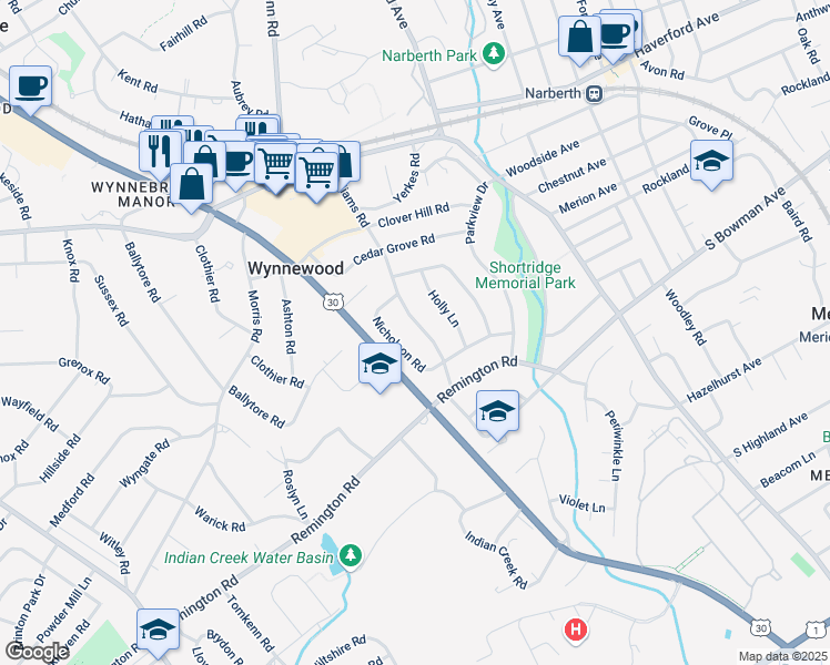 map of restaurants, bars, coffee shops, grocery stores, and more near 426 Williams Road in Wynnewood